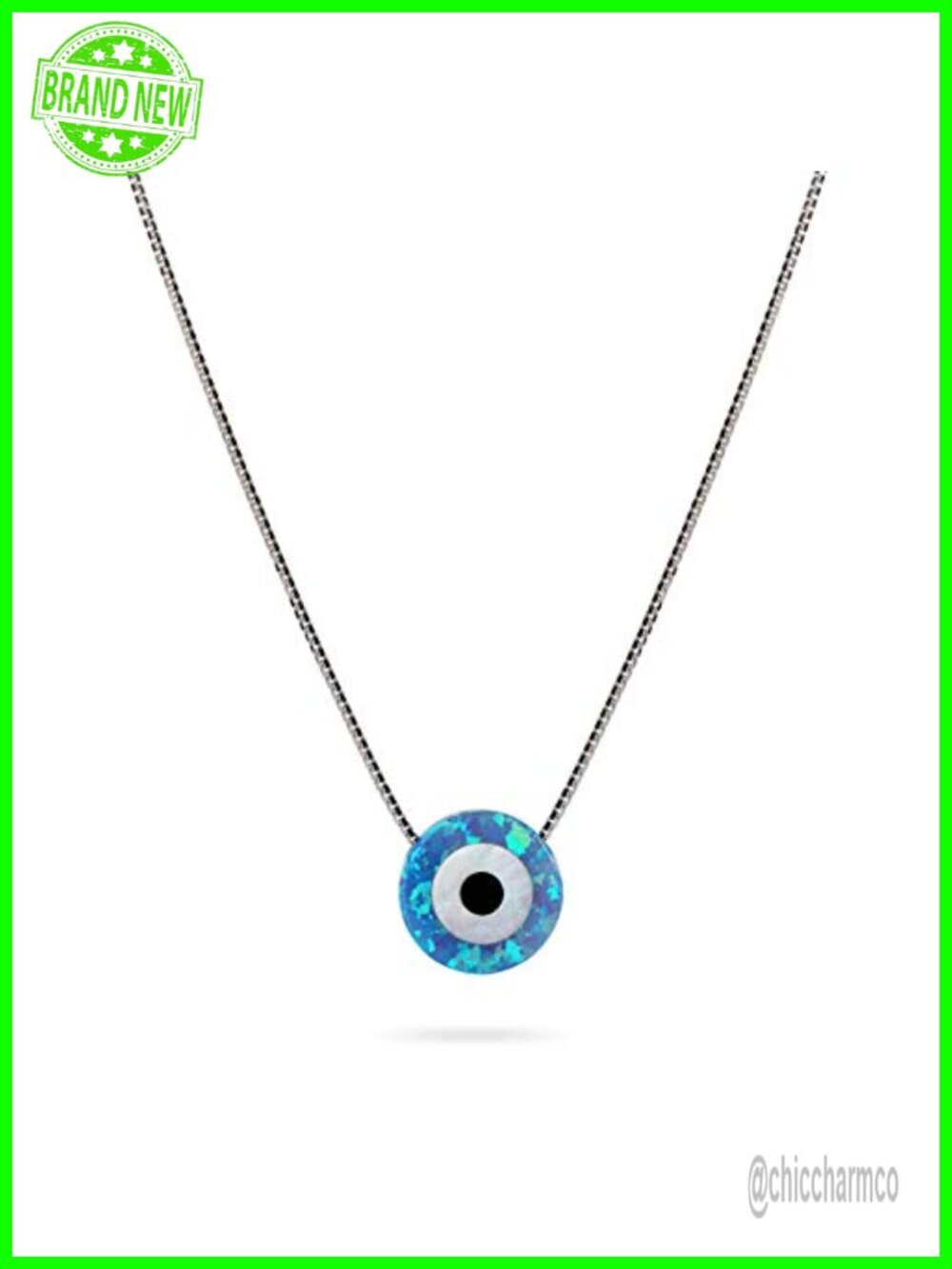 Evil Eye Necklace 925 Sterling Silver Blue Opal Pendant Adjustable 16+2 Inch